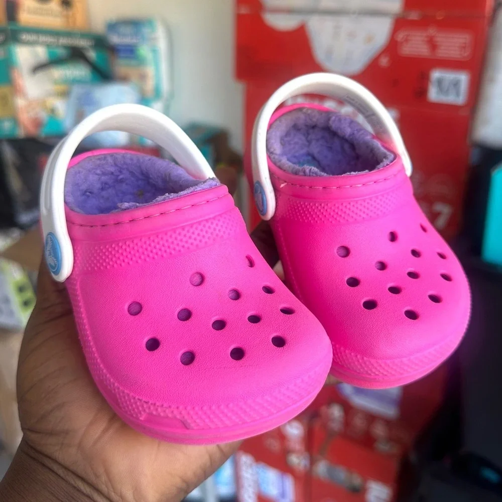 Crocs Kids Classic Lined Clogs Toddler Size 5 Neon Pink Purple Sandals